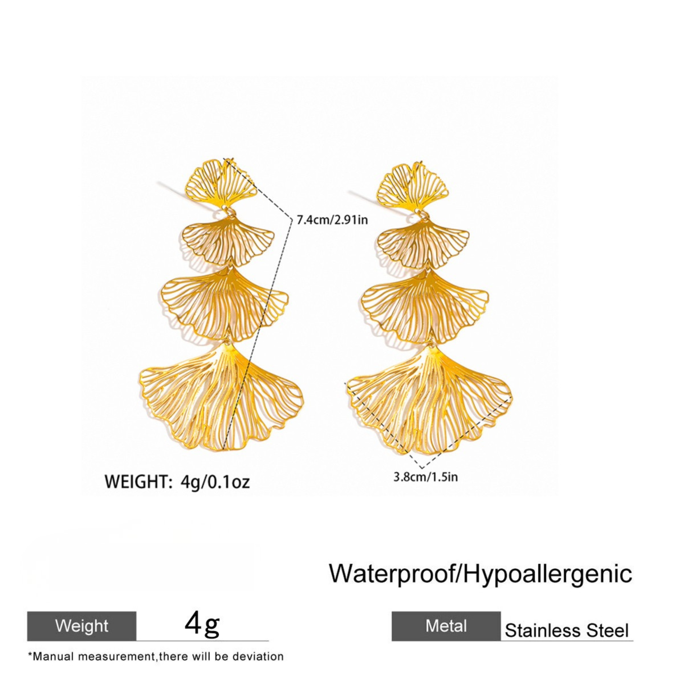 Golden Ginkgo Drop Earrings thumbnail 3