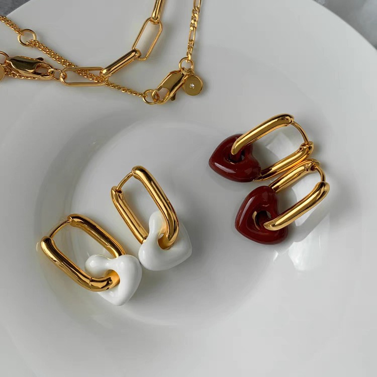 Glazed Heart Hoop Earrings