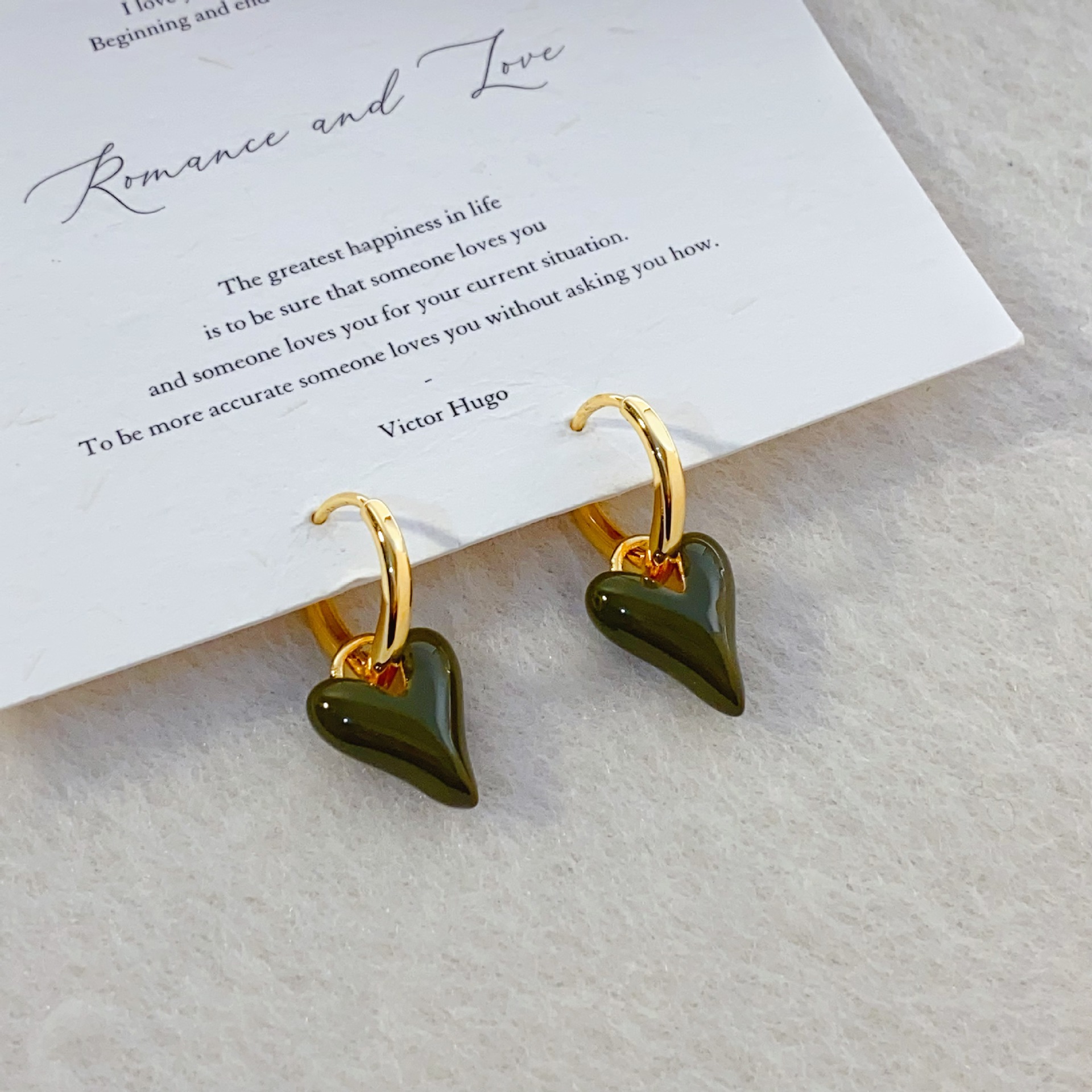 Olive Heart Hoop Earrings